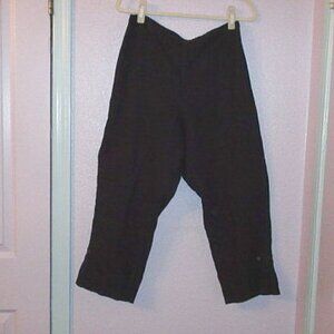 Vtg Wide Leg Linen Pants Size L High Rise Pull On Crop Black Minimalist Neutral
